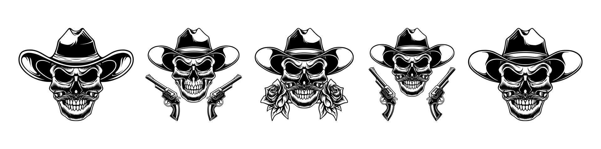 set icoonontwerp met schedel cowboy thema vector