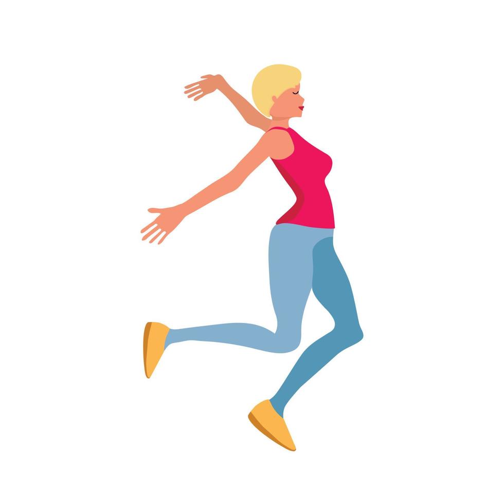 rennende gelukkige vrouw met kort haar gekleed in sportkleding vector