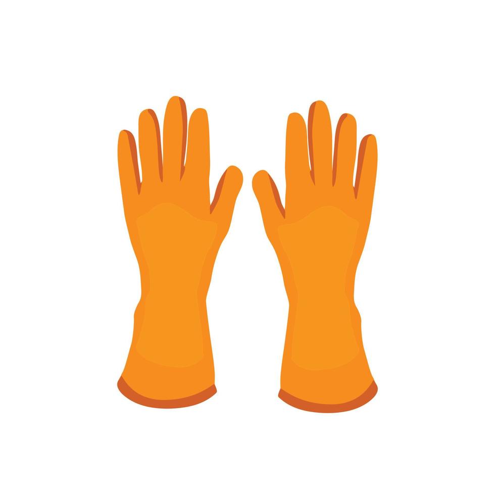 rubberen beschermende oranje handschoenen in kartonnen stijl voor het reinigen geïsoleerd op een witte achtergrond vector