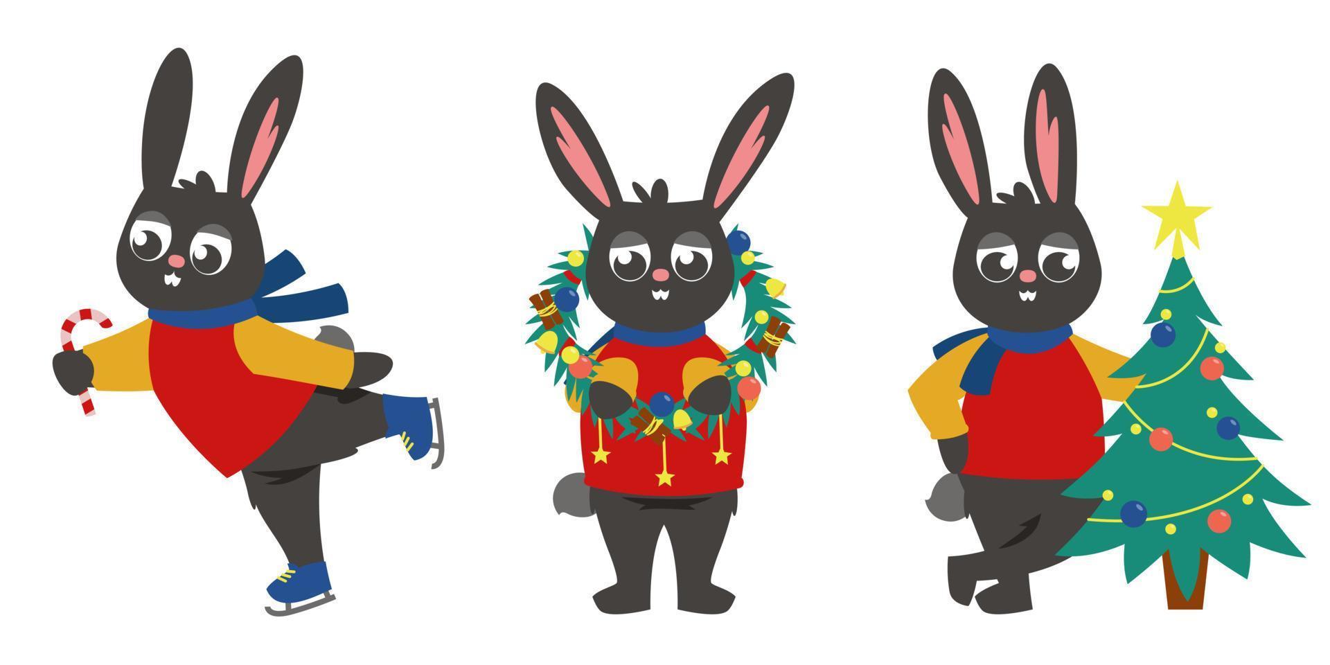 zwart konijn met kerstattributen. vector