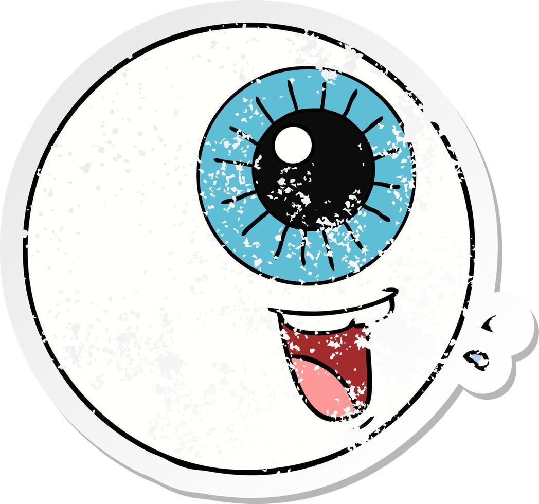 verontruste sticker van een cartoonoogbol die lacht vector
