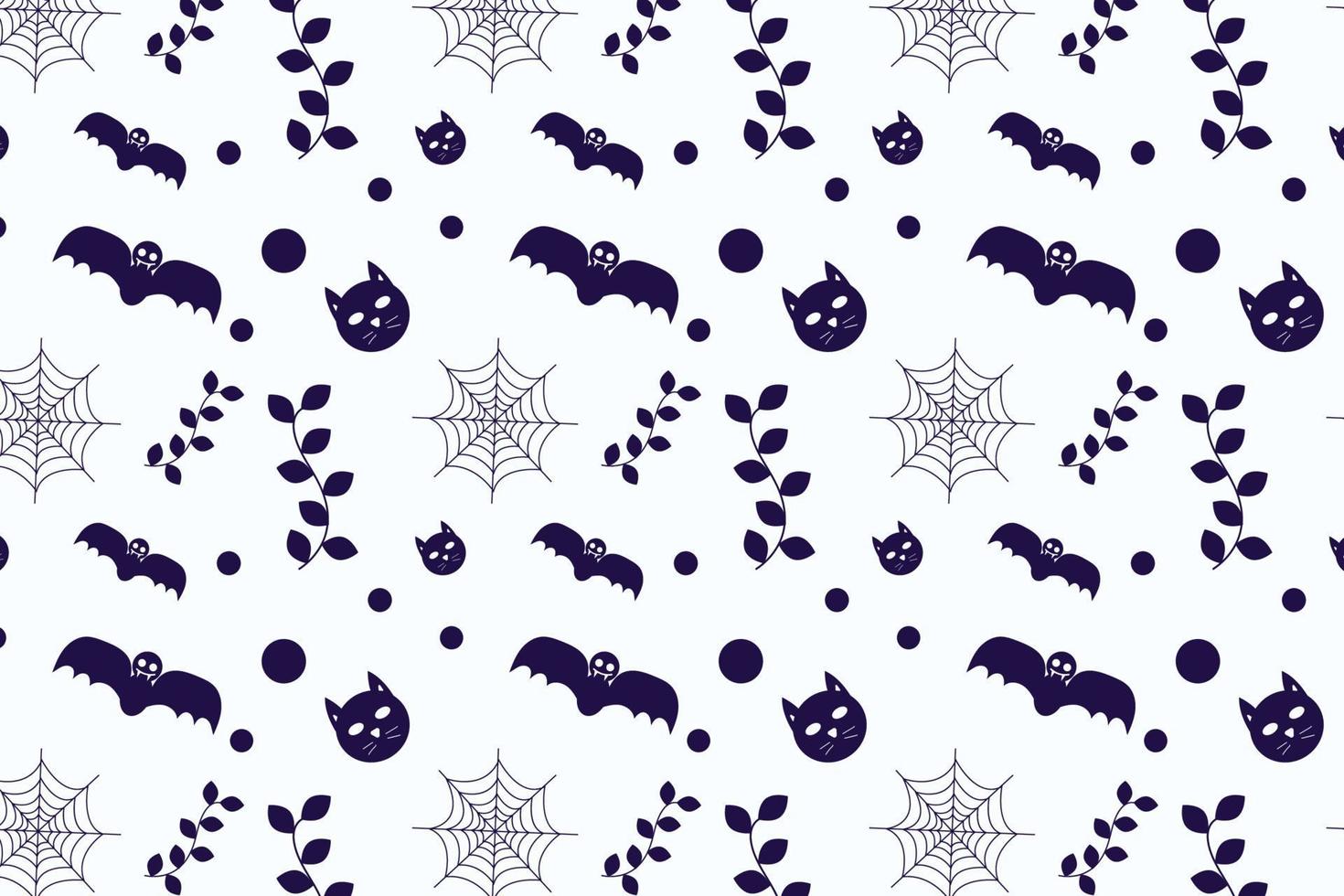 Halloween naadloze patroondecoratie op een witte achtergrond. minimale halloween-patroonvector voor lakens, kostuums en behang. Halloween-patroonontwerp met enge vleermuizen en kattensilhouet. vector