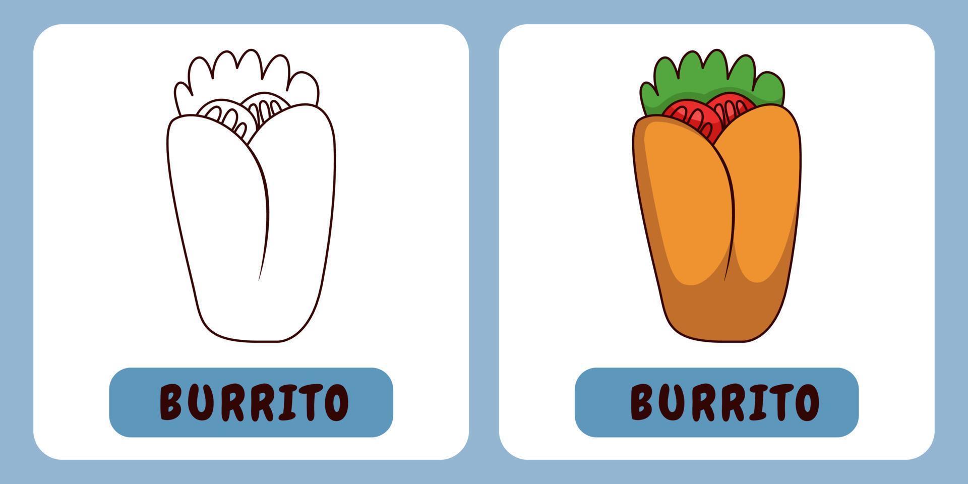 burrito cartoon afbeelding voor kleurboek voor kinderen vector