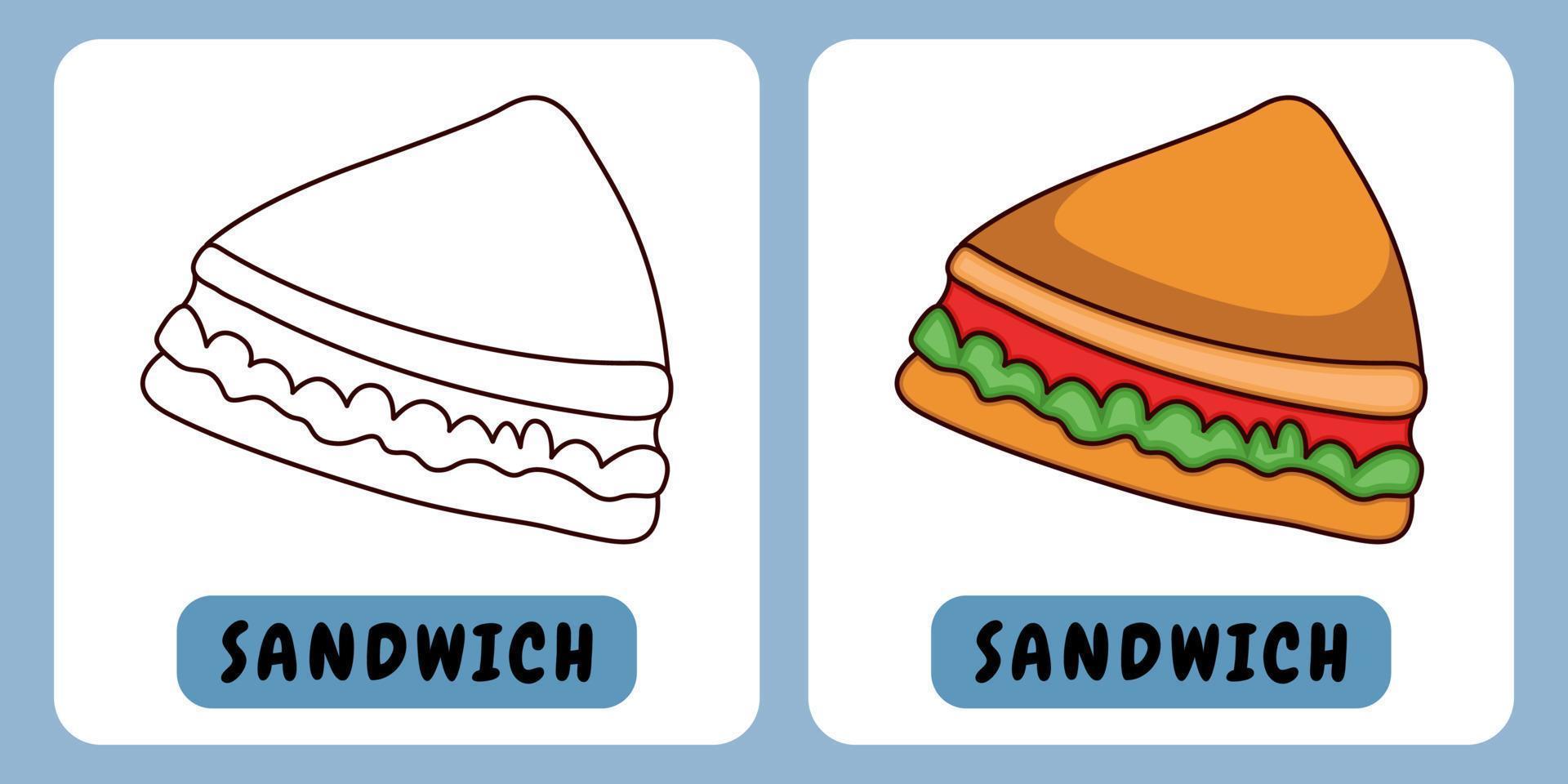 sandwich cartoon afbeelding voor kleurboek voor kinderen vector