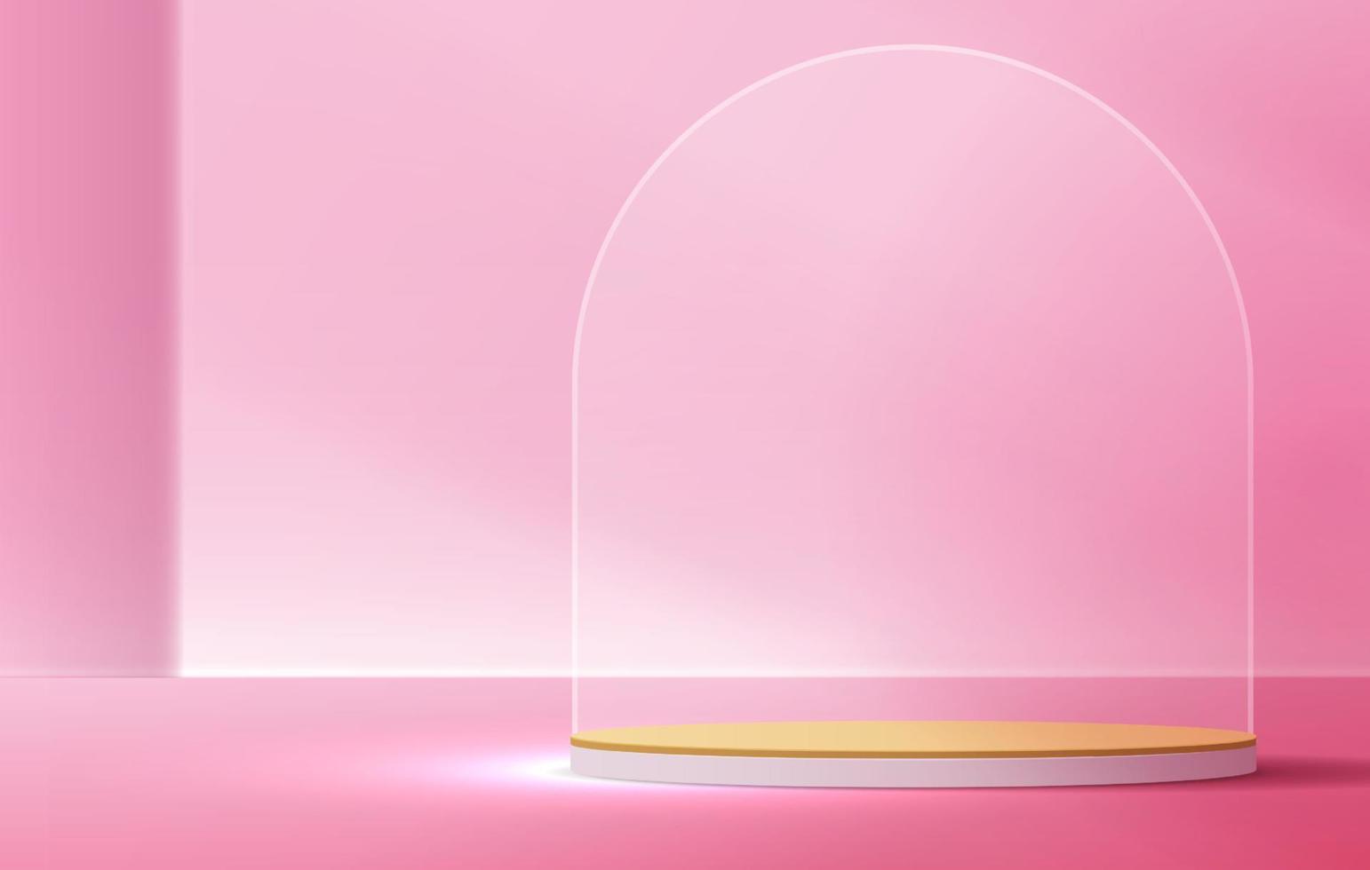 cosmetische roze achtergrond en premium podiumdisplay voor productpresentatie branding en verpakkingspresentatie. studiopodium met schaduw van bladachtergrond. vector ontwerp