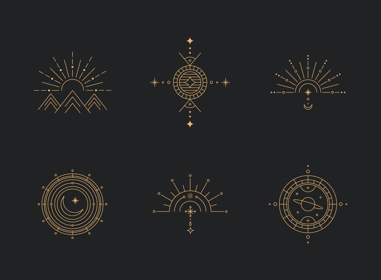 set van maan en zon lijntekeningen. minimale boho lineaire symbolen. hemels mystiek element. vector lijn kunst illustratie.