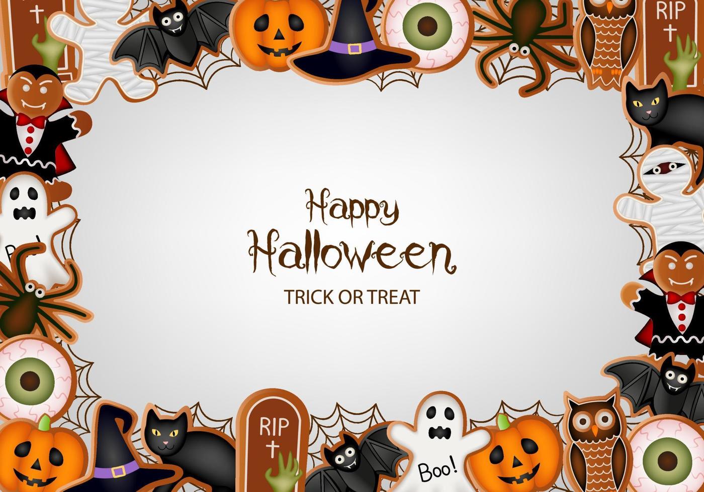 Halloween-achtergrond met peperkoekkoekjes. halloween frame met koekjes vector