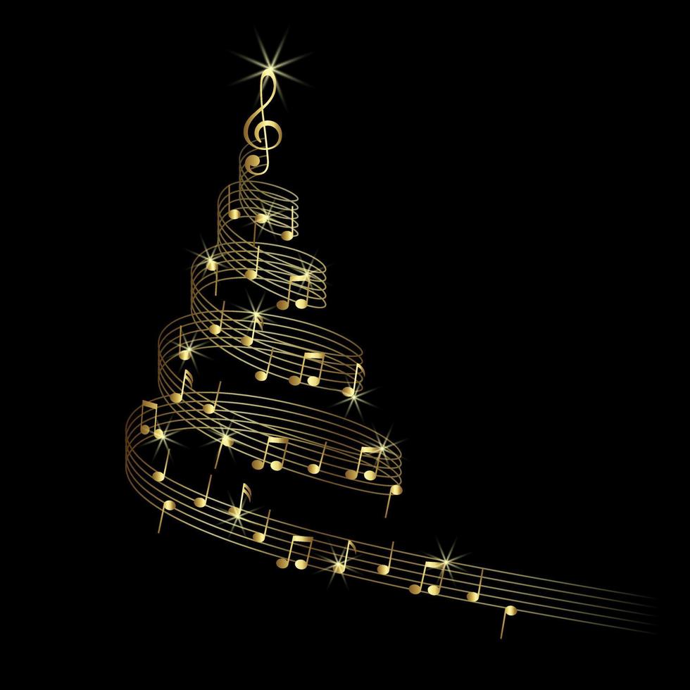 abstracte kerstboom met muziek pentagram. gouden kerstboom met muzieknoten vector