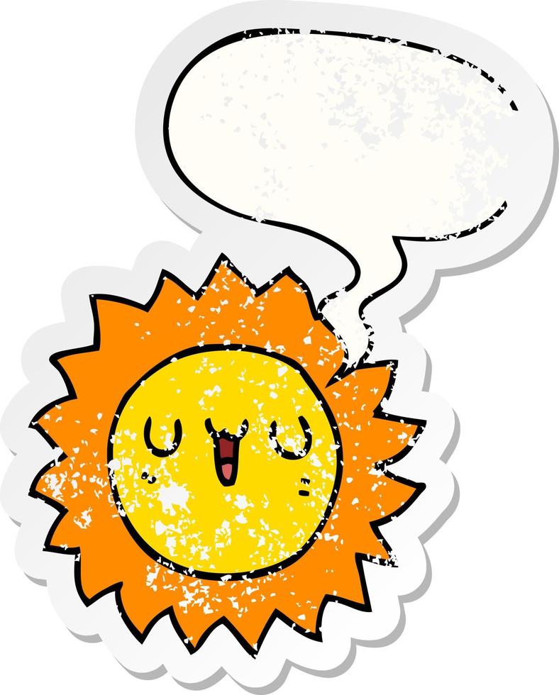 cartoon zon en tekstballon noodlijdende sticker vector