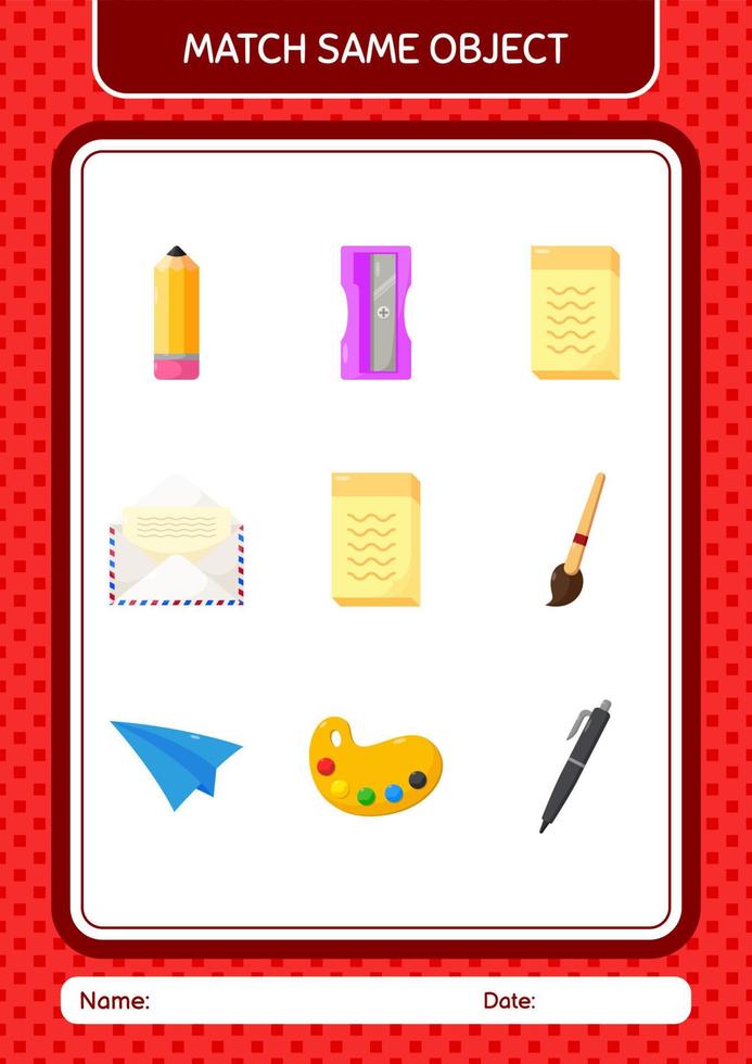 match met dezelfde game-notitie. werkblad voor kleuters, activiteitenblad voor kinderen vector