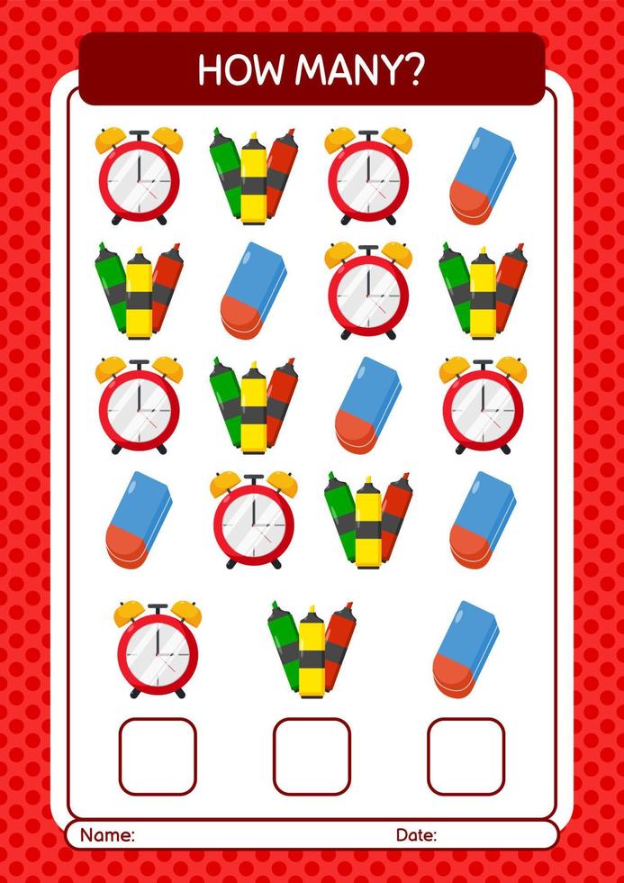 hoeveel telspel met zomerpictogram. werkblad voor kleuters, activiteitenblad voor kinderen vector