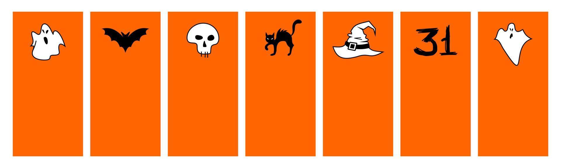 halloween-pictogrammen. halloween banner kleurrijke vierkant - vectorillustratie vlakke stijl. frame, plaats voor tekst. vleermuis, geesten vector