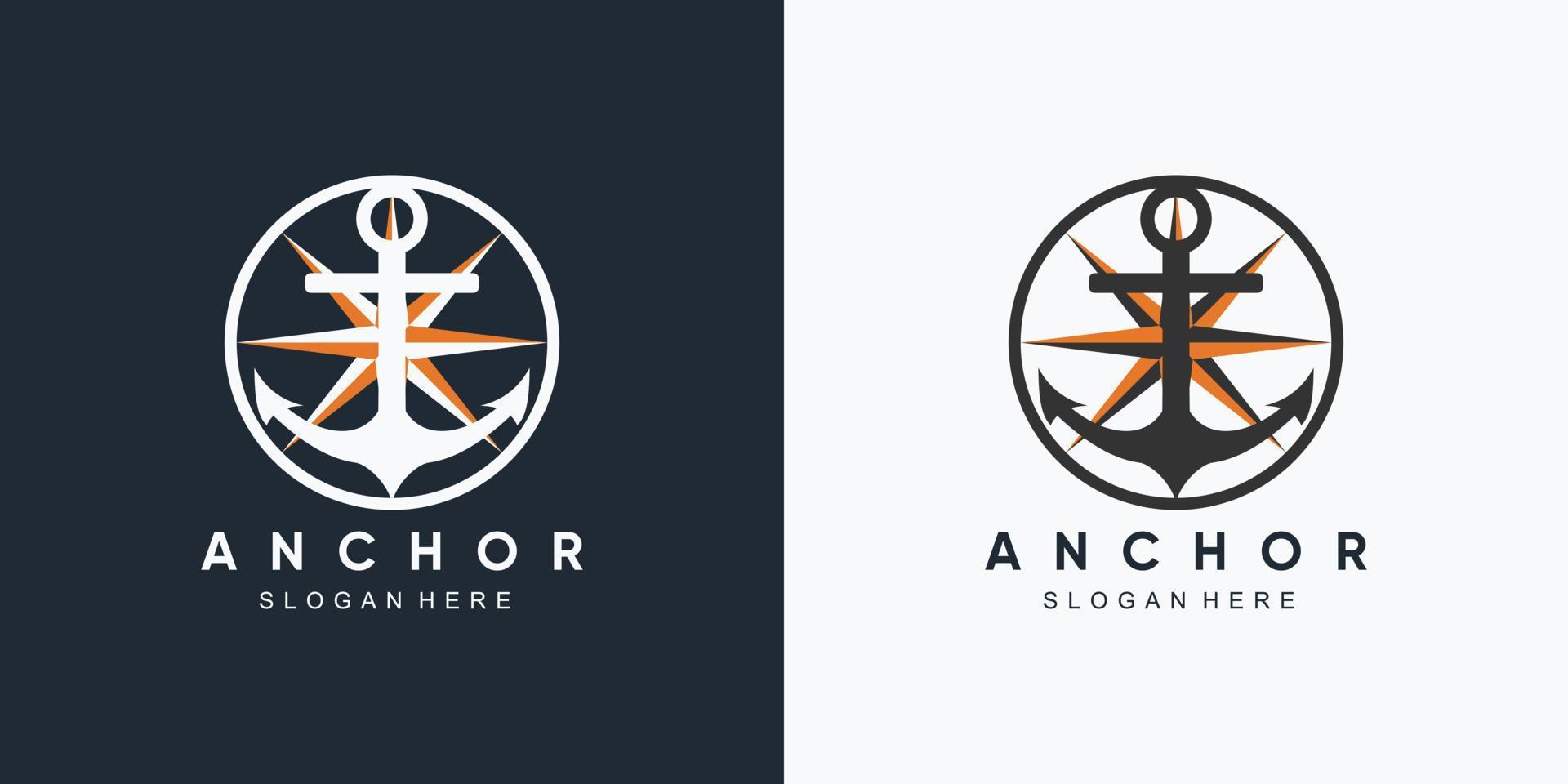 anker marine en schip wiel pictogram logo ontwerpsjabloon met creatief element vector