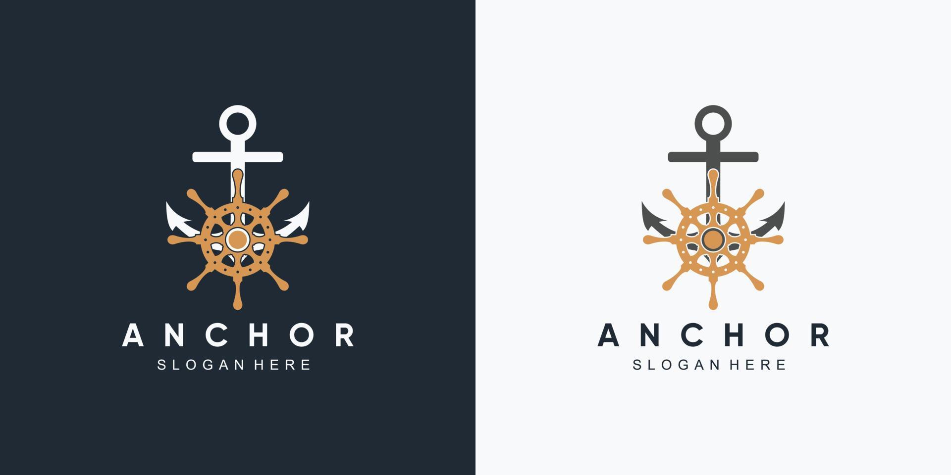 anker marine en schip wiel pictogram logo ontwerpsjabloon met creatief element vector