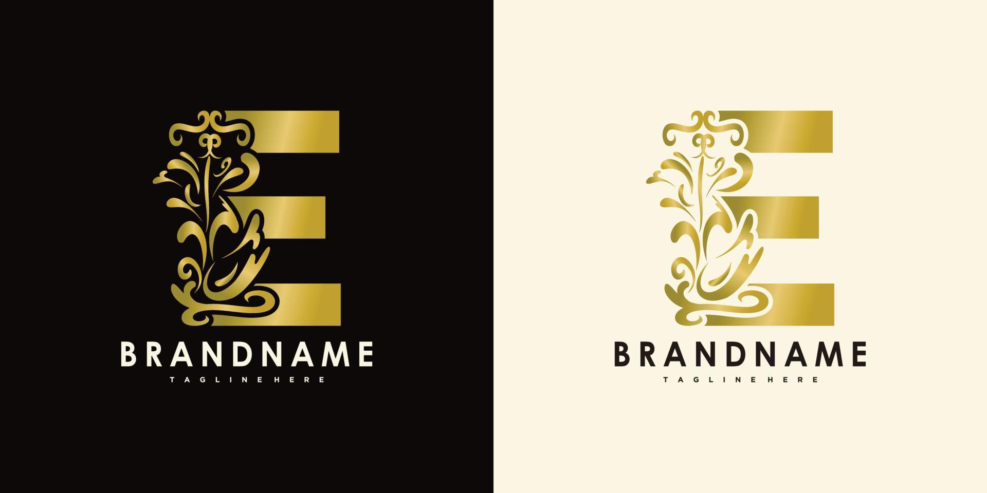 letter e met creatief pictogram bloemen goud vector