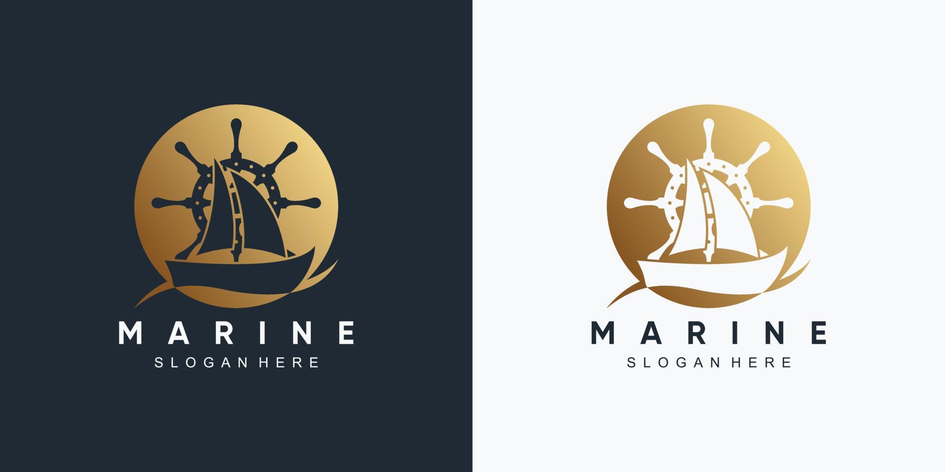 anker marine en schip wiel pictogram logo ontwerpsjabloon met creatief element vector