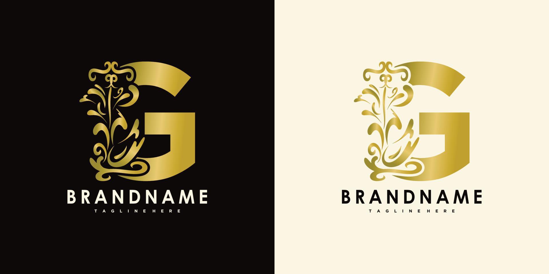 letter g met creatief pictogram bloemen goud vector