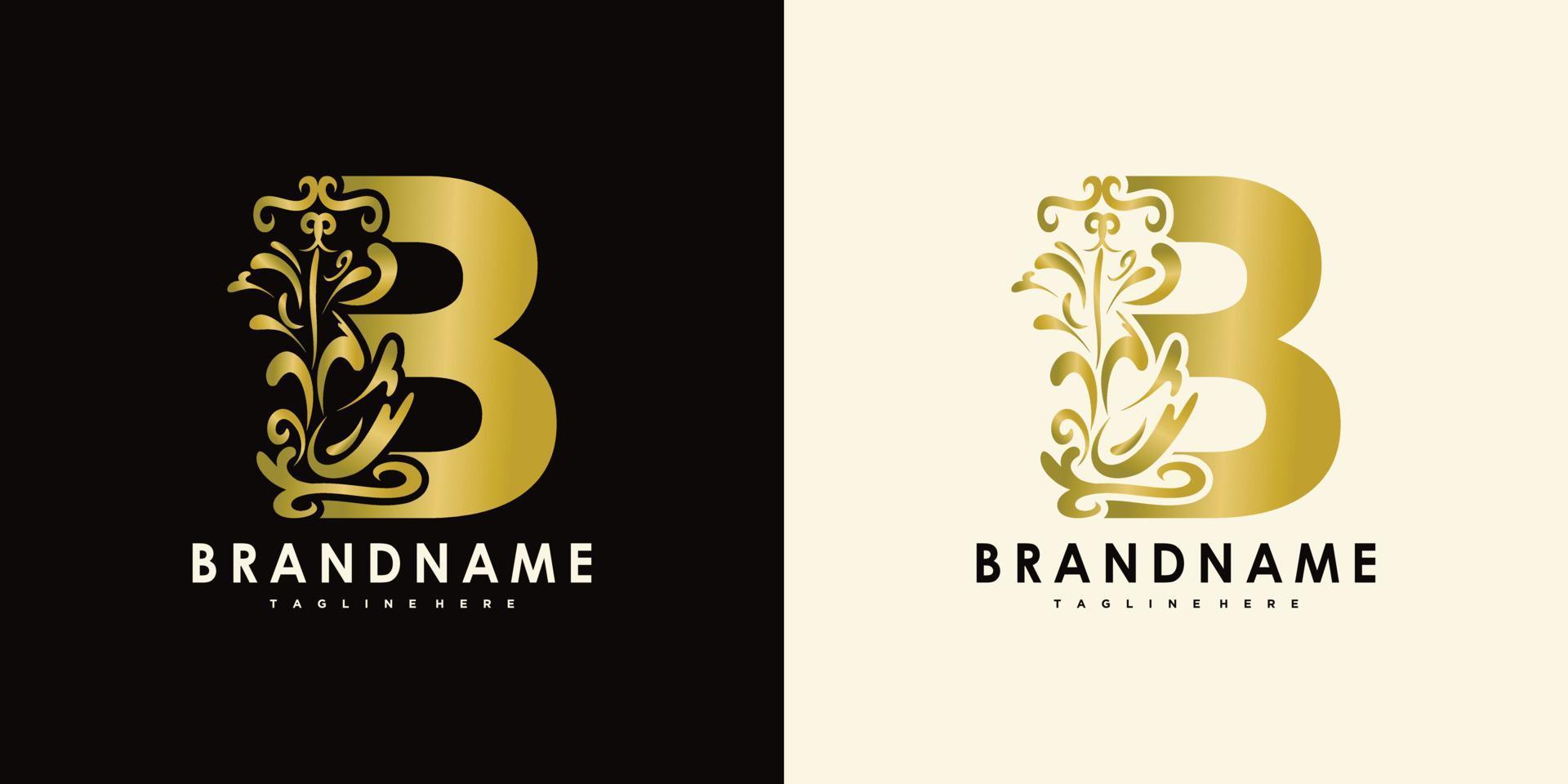 letter b met creatief pictogram bloemen goud vector