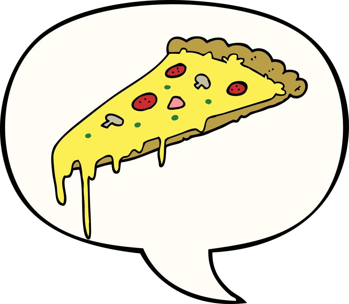 cartoon pizza slice en tekstballon vector