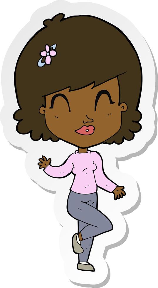 sticker van een cartoon mooie vrouw dansen vector