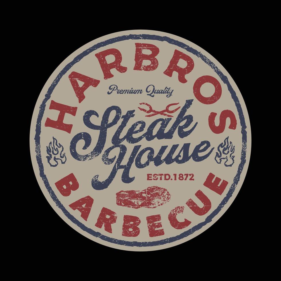 steak house barbecue vintage cirkel logo badge vector