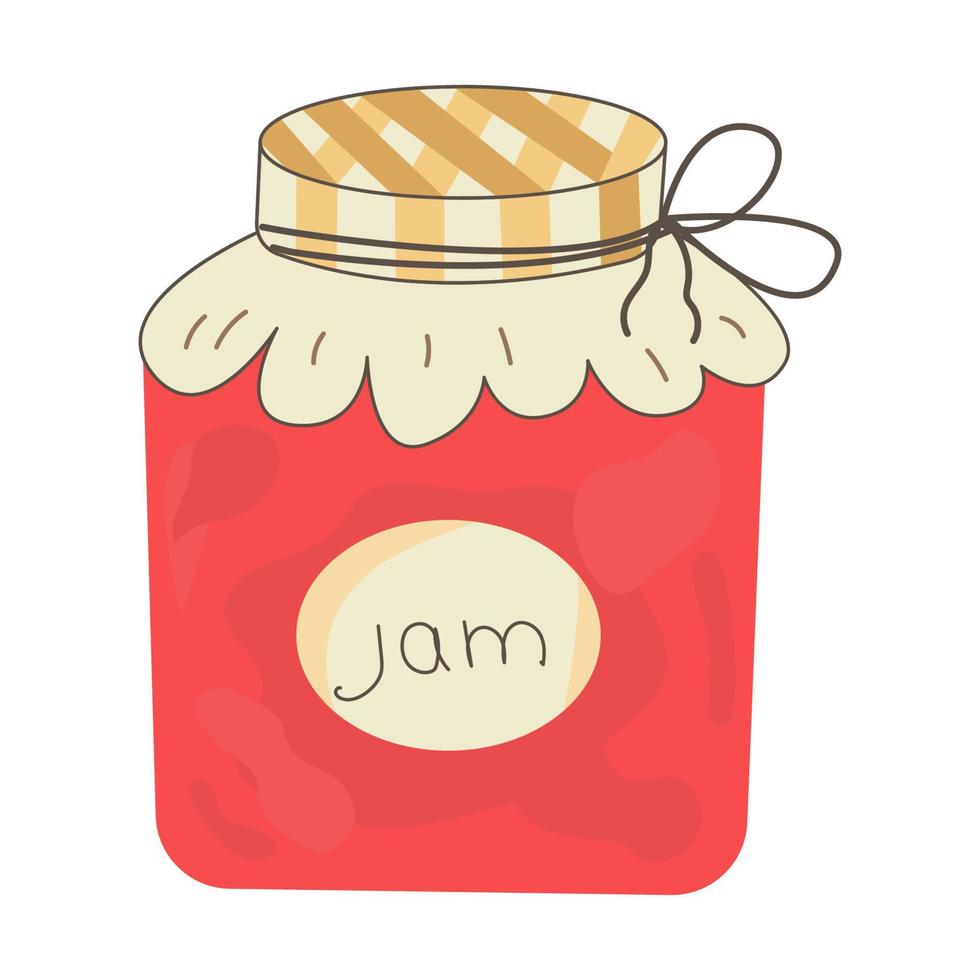 aardbeienjam in een mooie pot, herfst vectorillustratie. vector