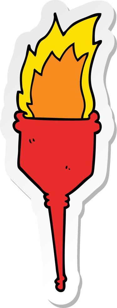 sticker van een cartoon brandende fakkel vector