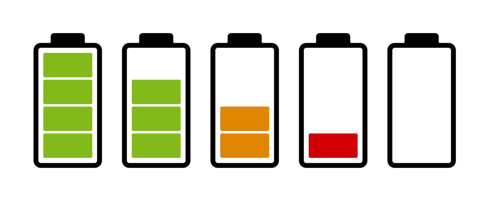 indicator van het laadniveau van de batterij. set van batterijpictogram vector