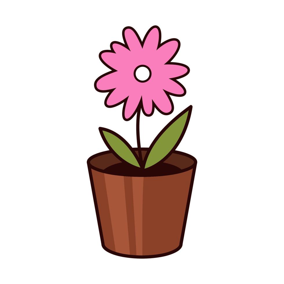 roze bloem in een pot. vector plat pictogram