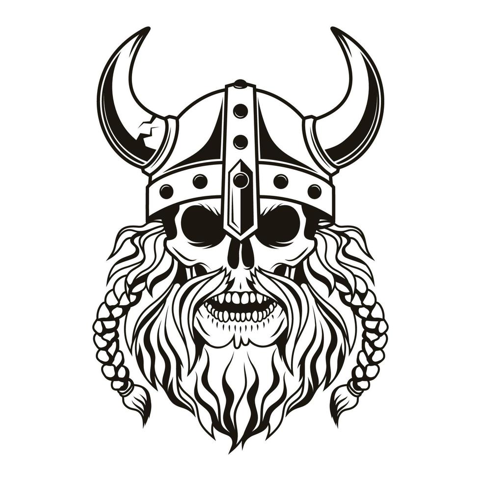 Viking krijger schedel met gehoornde helm. vector illustratie