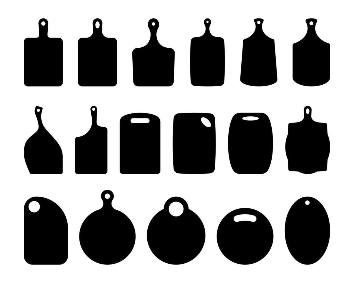 set snijplank silhouetten. contour keukenbord. planken voor serveerschalen, plank voor brood. vormen voor lasersnijden, vector