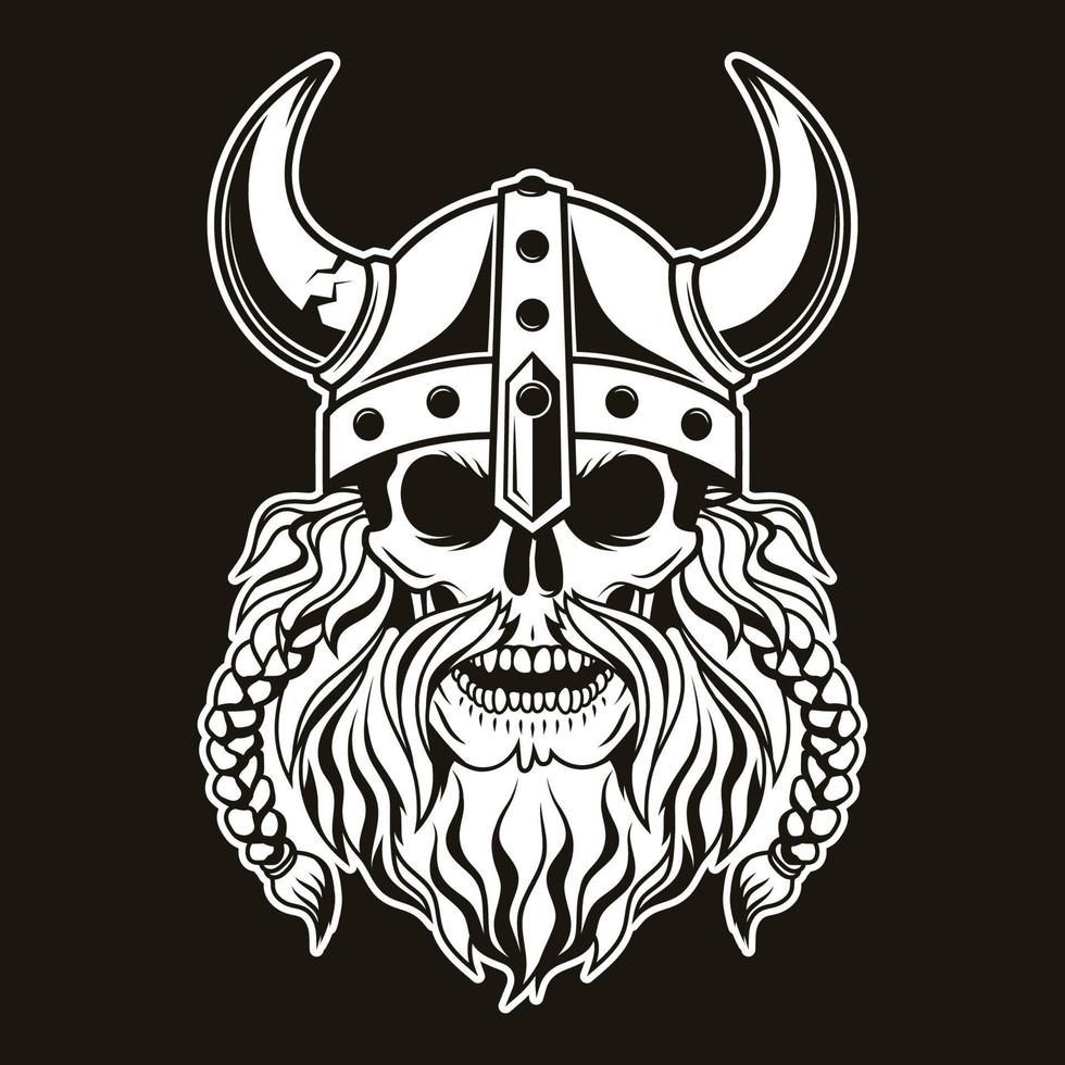 Viking krijger schedel met gehoornde helm. vector illustratie