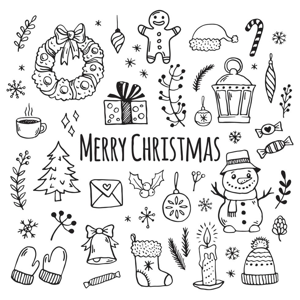 handgetekende kerst decoratieve elementen in doodle stijl vector