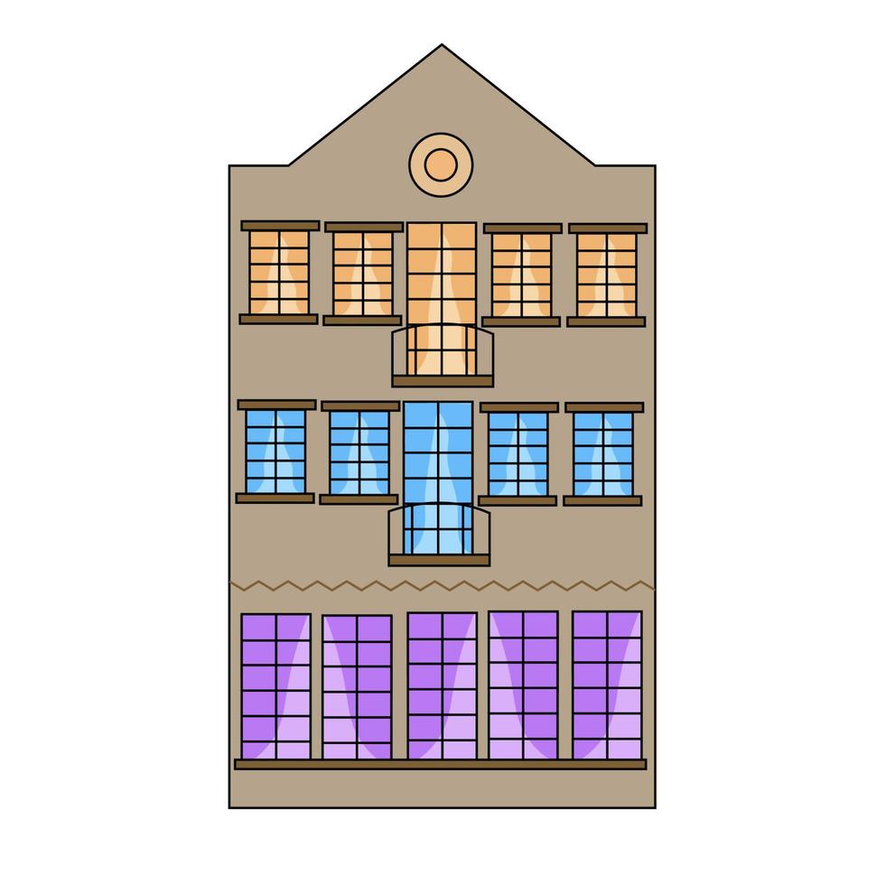 oud gebouw met drie verdiepingen in cartoonstijl vector