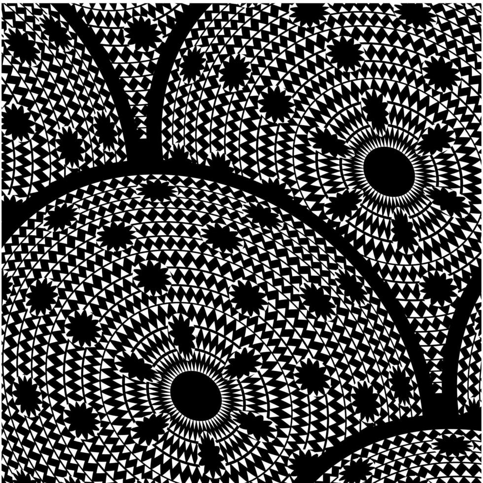 etnisch boho-patroon, driehoeken en cirkels in Afrikaanse stijl op zwarte achtergrond met dynamische golven, tribale kunst om af te drukken, muurframes, textiel, inpakpapier, mobiele covers vector