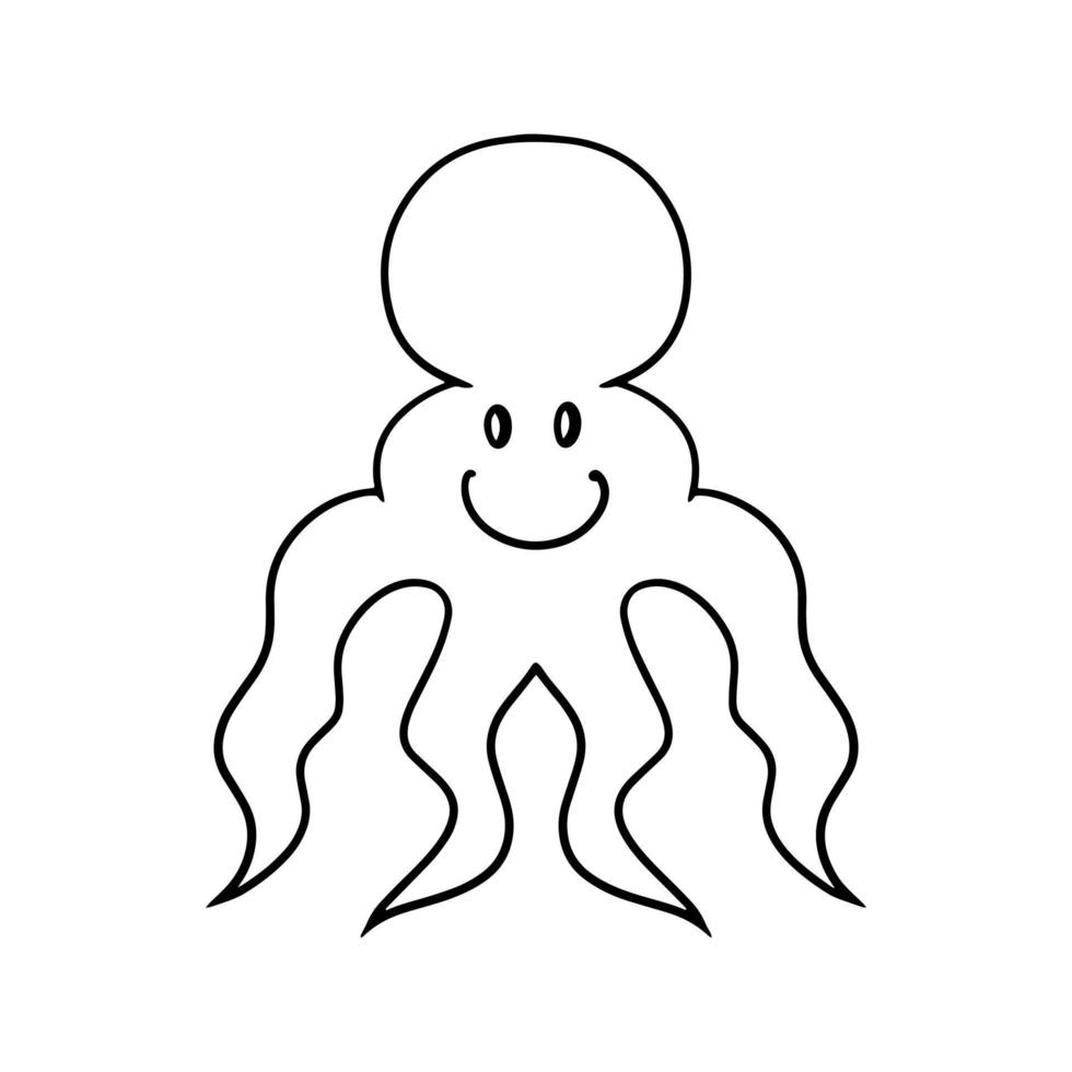 zwart-wit beeld, zeeleven, schattig octopuskarakter, vectorillustratie in cartoonstijl op een witte achtergrond vector