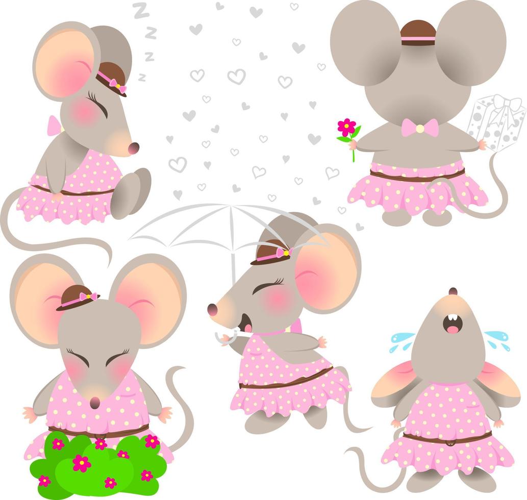 dame schattige muizen karakter baby jongen meisje muis icon set kleine rat vector
