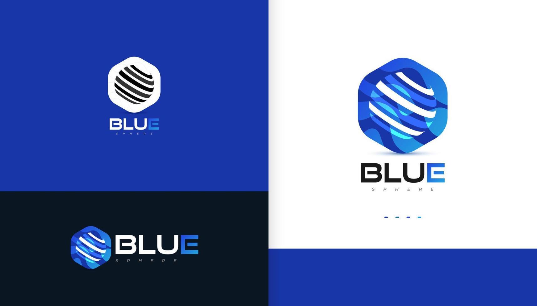 blauwe bol logo ontwerp. globaal logo of pictogram. geschikt voor logo's op het gebied van technologie, communicatie, netwerken of kunstmatige intelligentie. abstract technologie logo vector