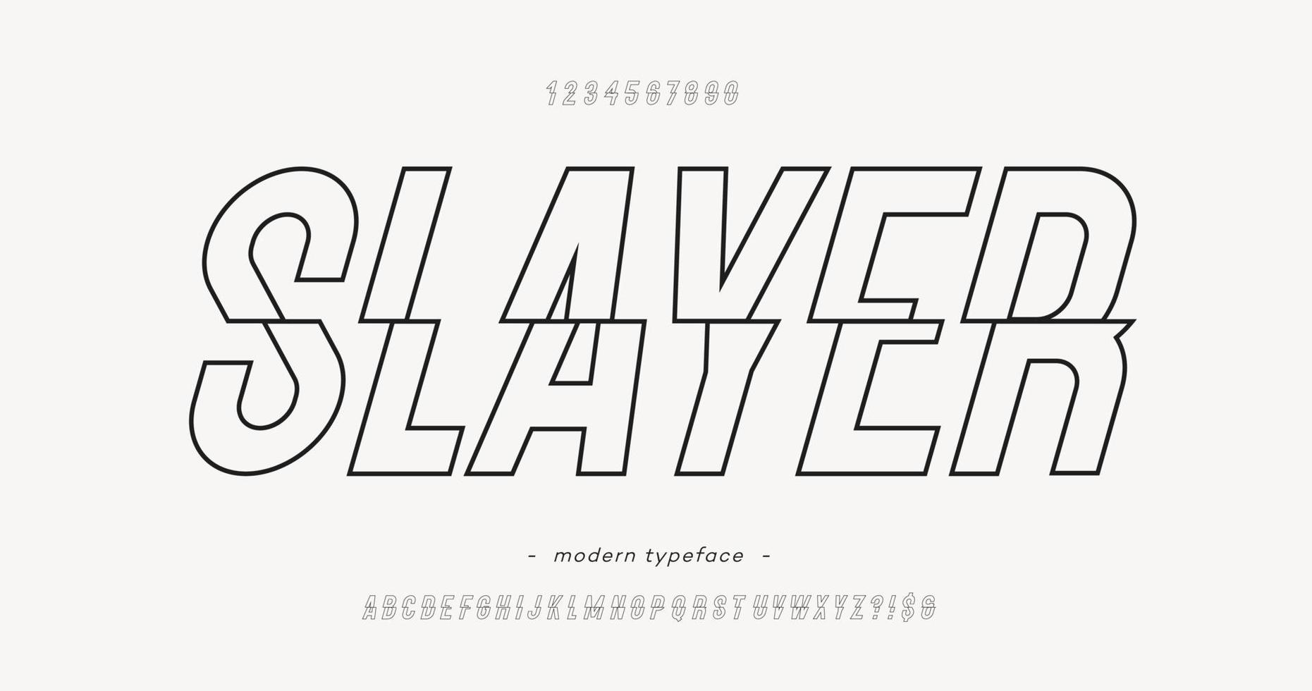 vector slayer lettertype schuine omtrekstijl