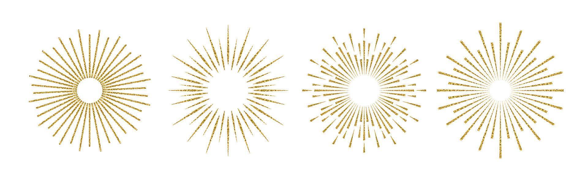 sunburst set gouden glitter stijl geïsoleerd op een witte achtergrond vector