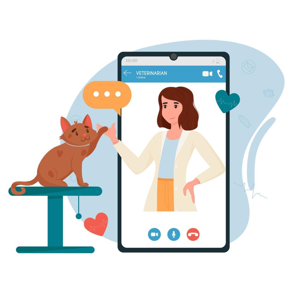 afspraak dierenarts. online dierenarts consult. dierenverzorging, medische diagnose bij dieren, mobiele applicatie. platte vectorillustratie. vector