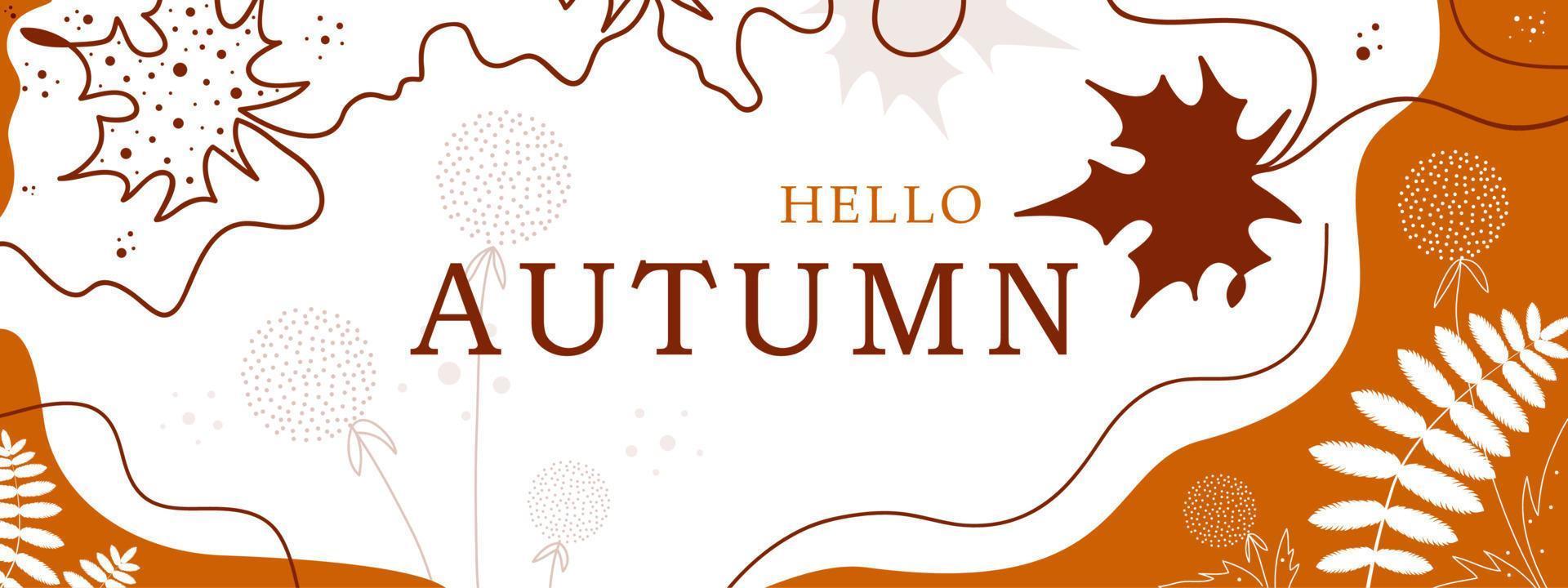 hallo herfstconcept. webbanner. ontwerpsjabloon met tekst. vectorillustratie voor uitnodigen, dekking, promo. vector