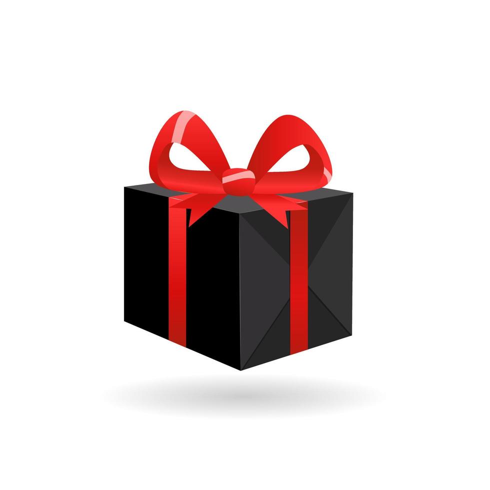 cadeau in zwart inpakpapier met rood lint en boog geïsoleerd op een witte achtergrond. 3d. vectorillustratie voor zwarte vrijdag verkoop. vector