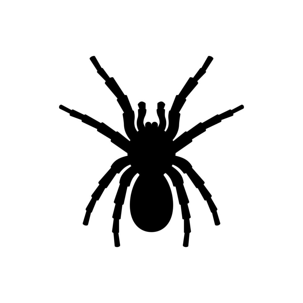 zwart silhouet van tarantulaspin. enorme gevaarlijke spinachtige met grote harige poten en giftige kaken. gevaarlijk insect dat op de loer ligt op zijn vectorprooi vector
