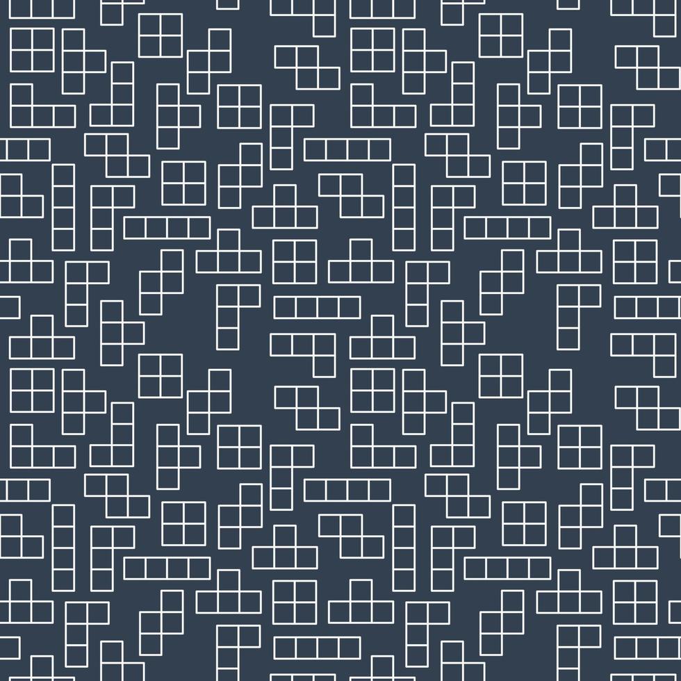 een patroon uit een reeks figuren van het tetris-spel. tetris, kruiswoordraadselpatroon. tetris spel en kruiswoordraadsel achtergrond. vector