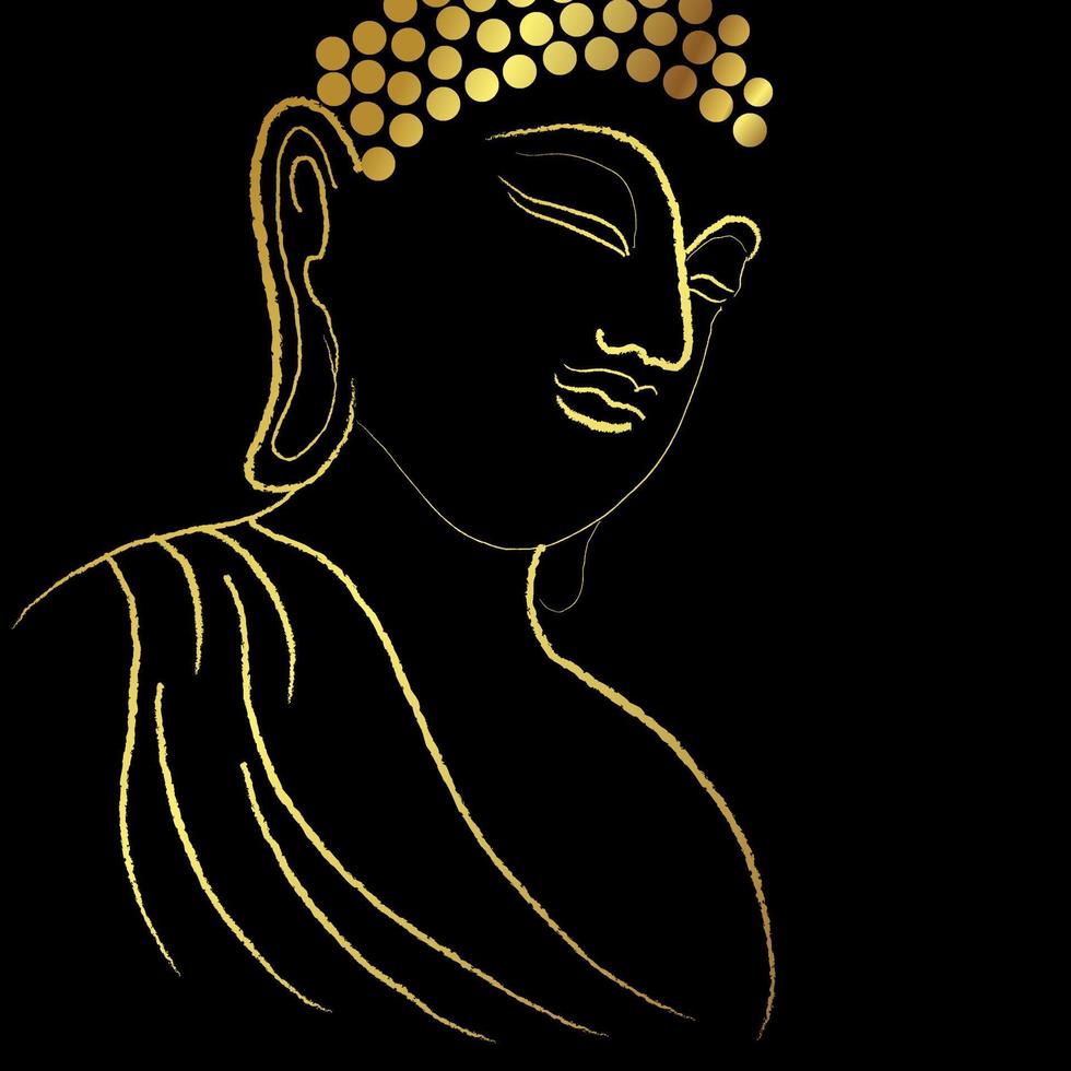 close-up gouden boeddha gezicht schetsen vector ontwerp op zwarte background
