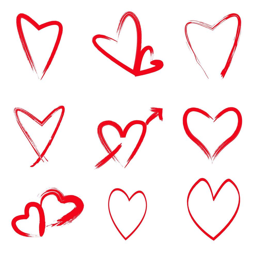 grunge hart pictogramserie. Valentijnsdag. romantische pictogram vectorillustratie. eps 10. vector