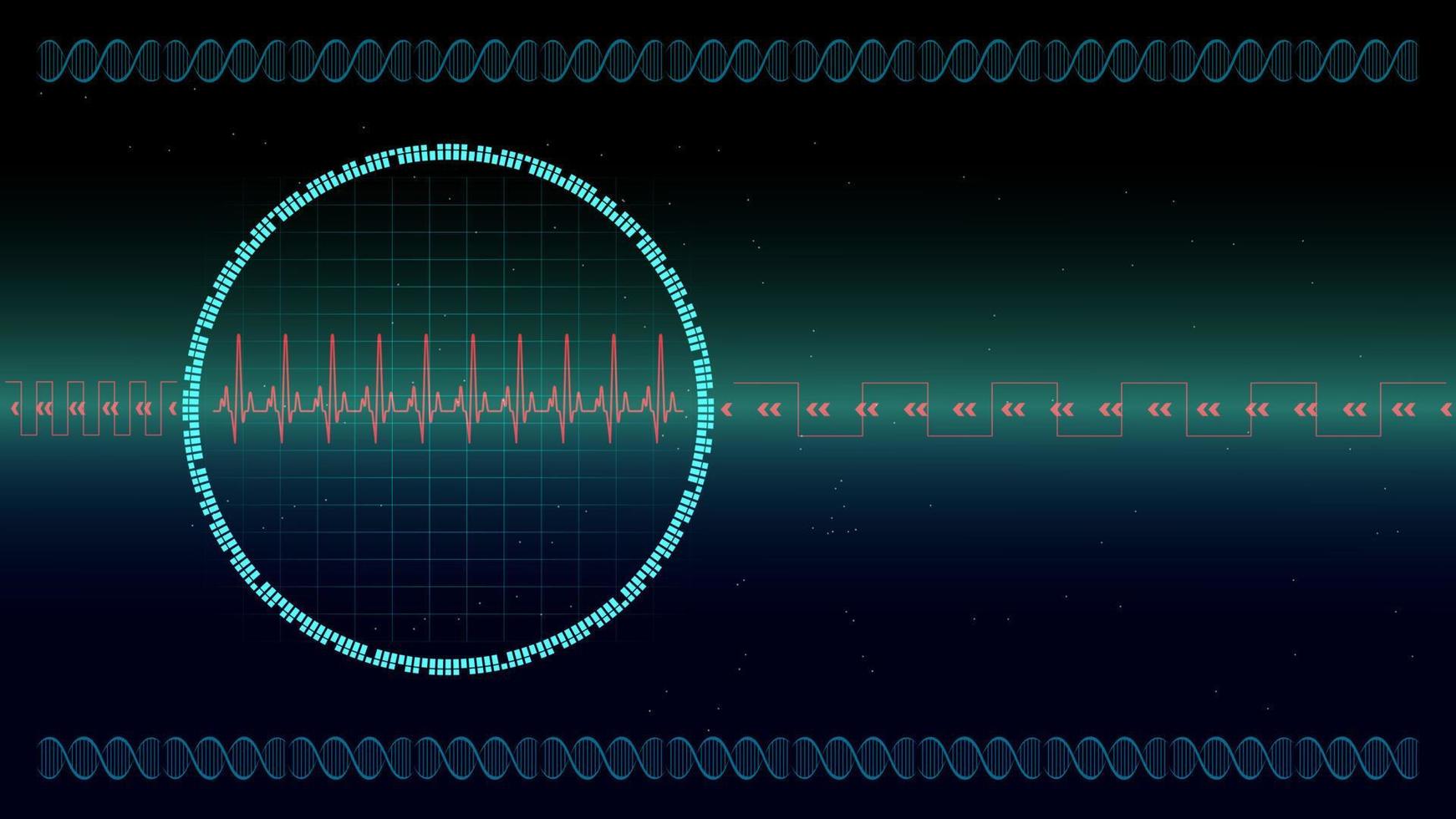 hartpuls of ekg in monitor voor ui hi-tec interface blauwe digitale technologie met gloeiende deeltjes, vectorillustratie. vector