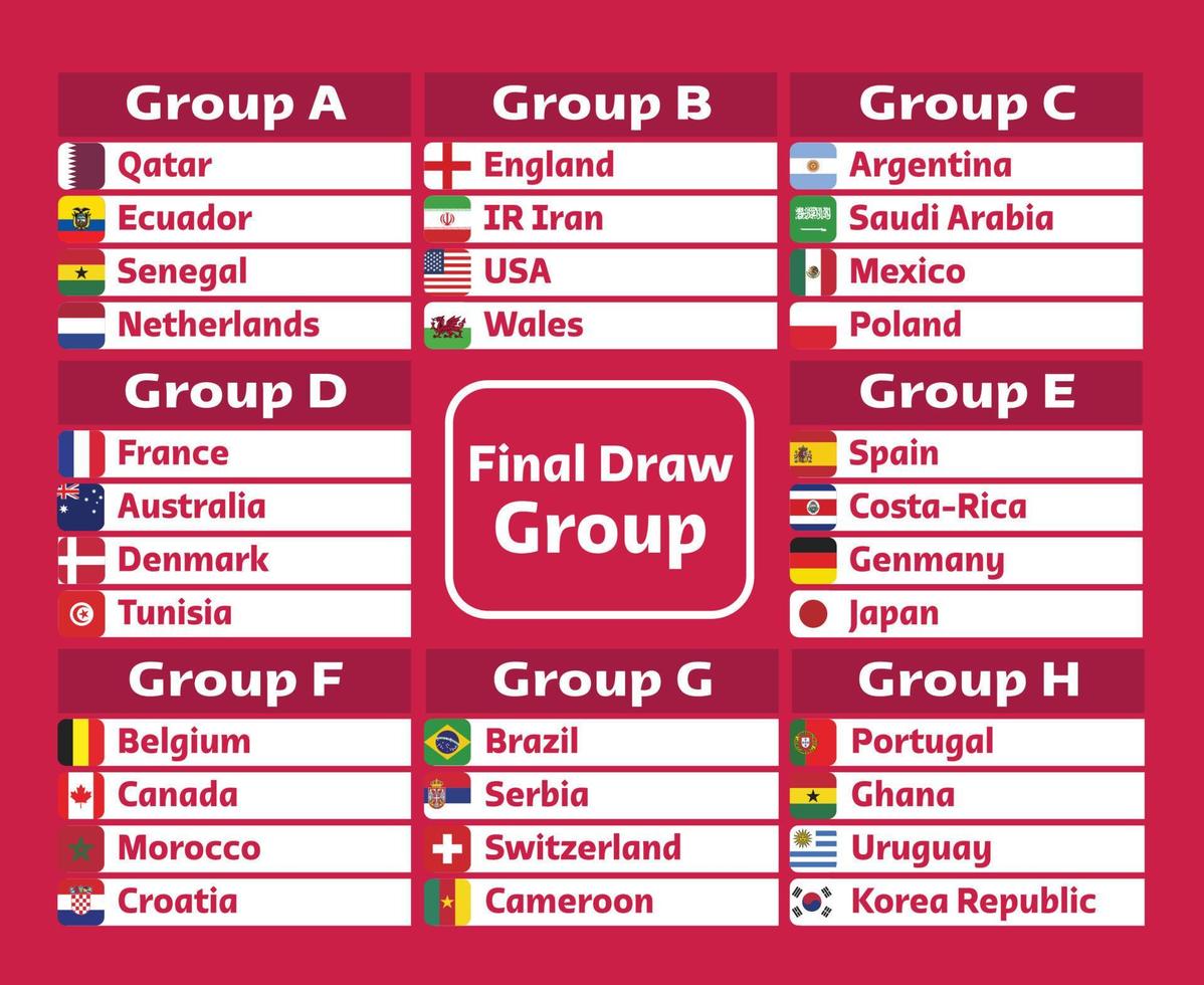 FIFA wereld beker. WK 2022. wedstrijdschema sjabloon. voetbalresultatentabel, vlaggen van wereldlanden. vector illustratie gratis vector