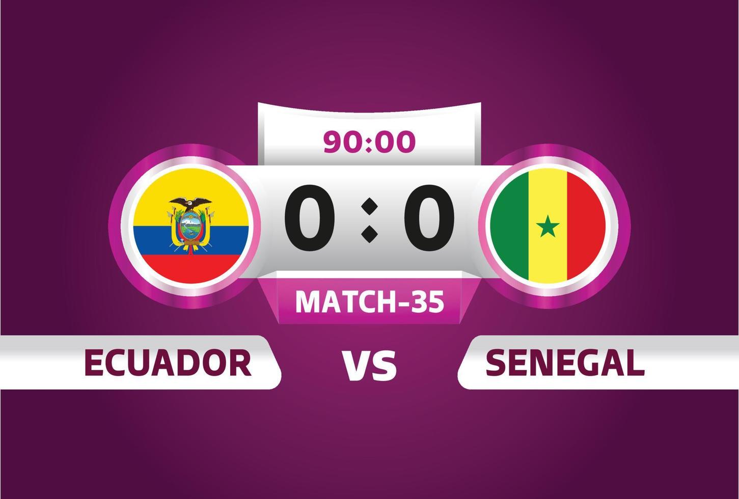 ecuador vs senegal, voetbal 2022, groep a. wereldkampioenschap voetbal competitie wedstrijd versus teams intro sport achtergrond, kampioenschap competitie finale poster, vectorillustratie. vector